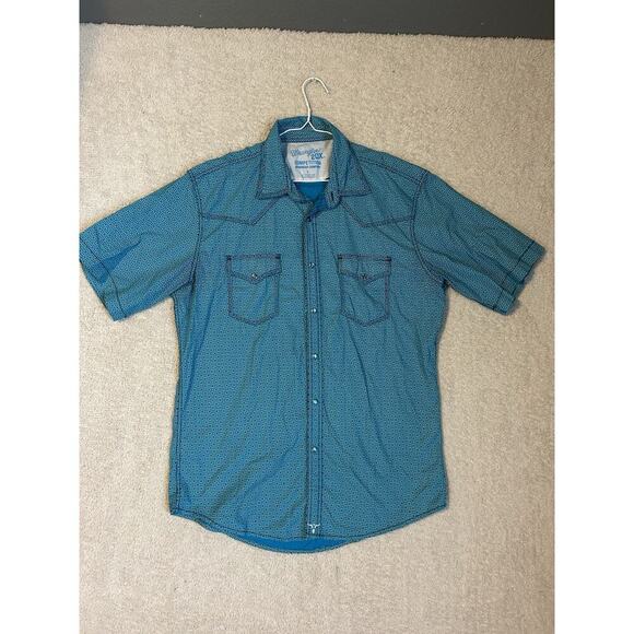 Wrangler 20X Competition L Teal Plaid Pearl Snaps 100% Cotton - Picture 1 of 9